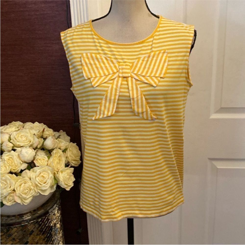 See by Chloe Yellow Striped Sleeveless Top with Bow, US8
